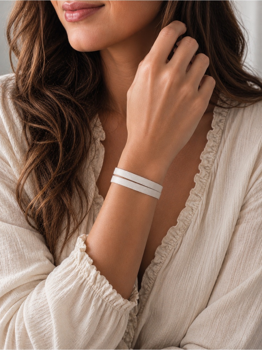 Minimal White Fur Wrap Bracelet with Gold Snap